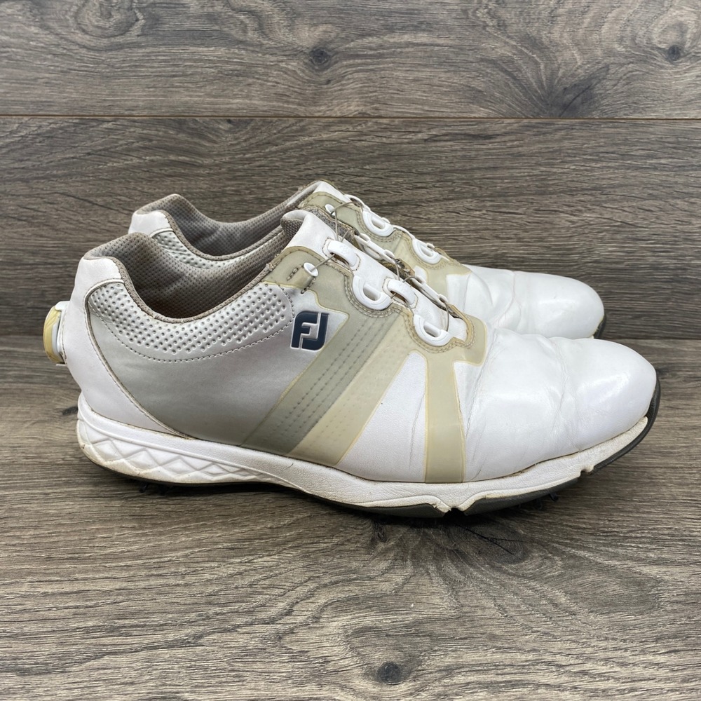 FootJoy Golf Shoes Mens 8.5 White Silver BOA Lacing Spiked 58129